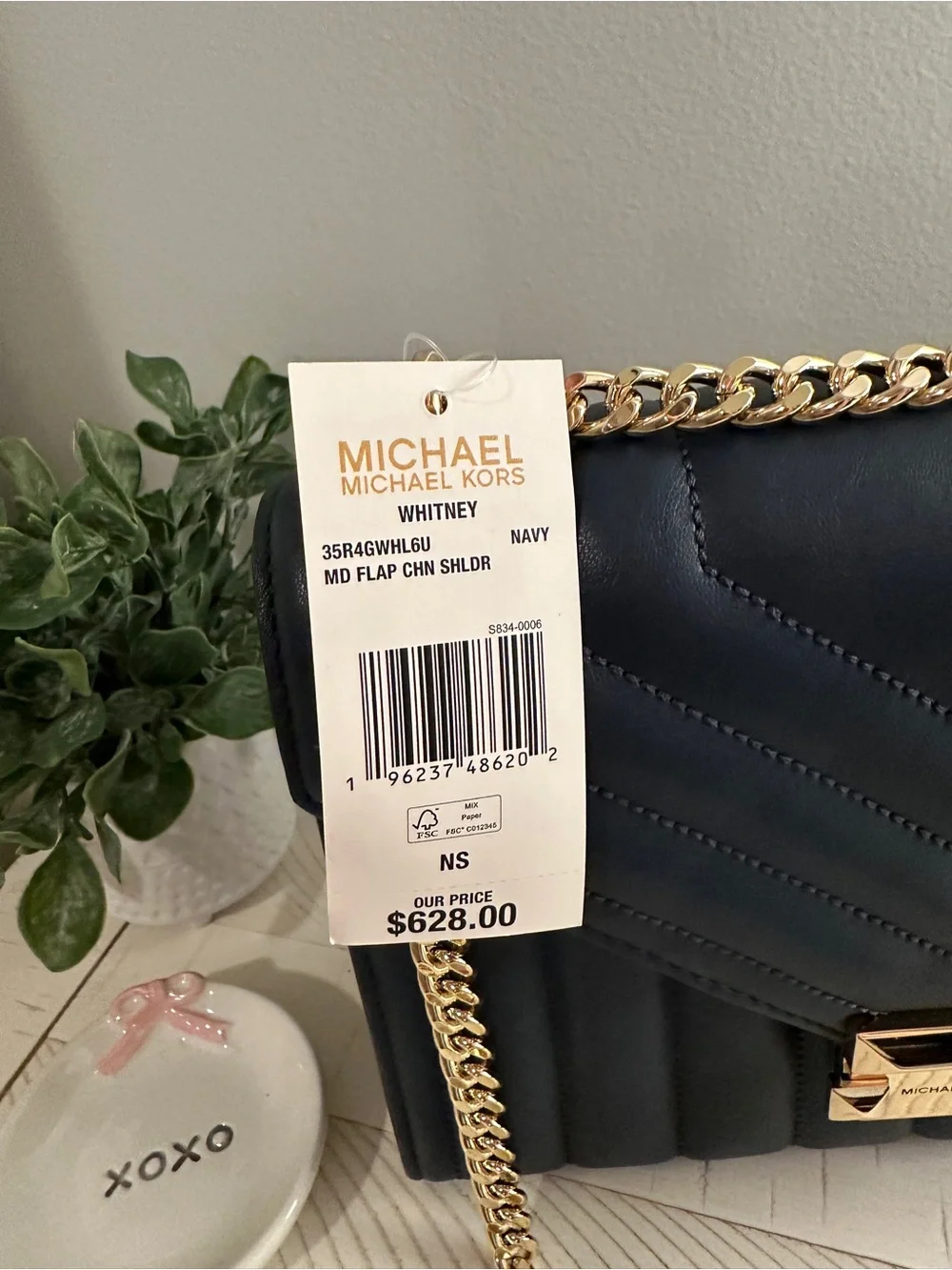 NWT Michael Kors Navy Quilted Shoulder Bag with Gold Chain